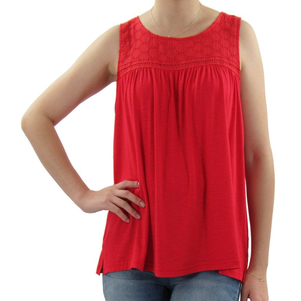 Sleeveless Red Eyelet Yoke Top